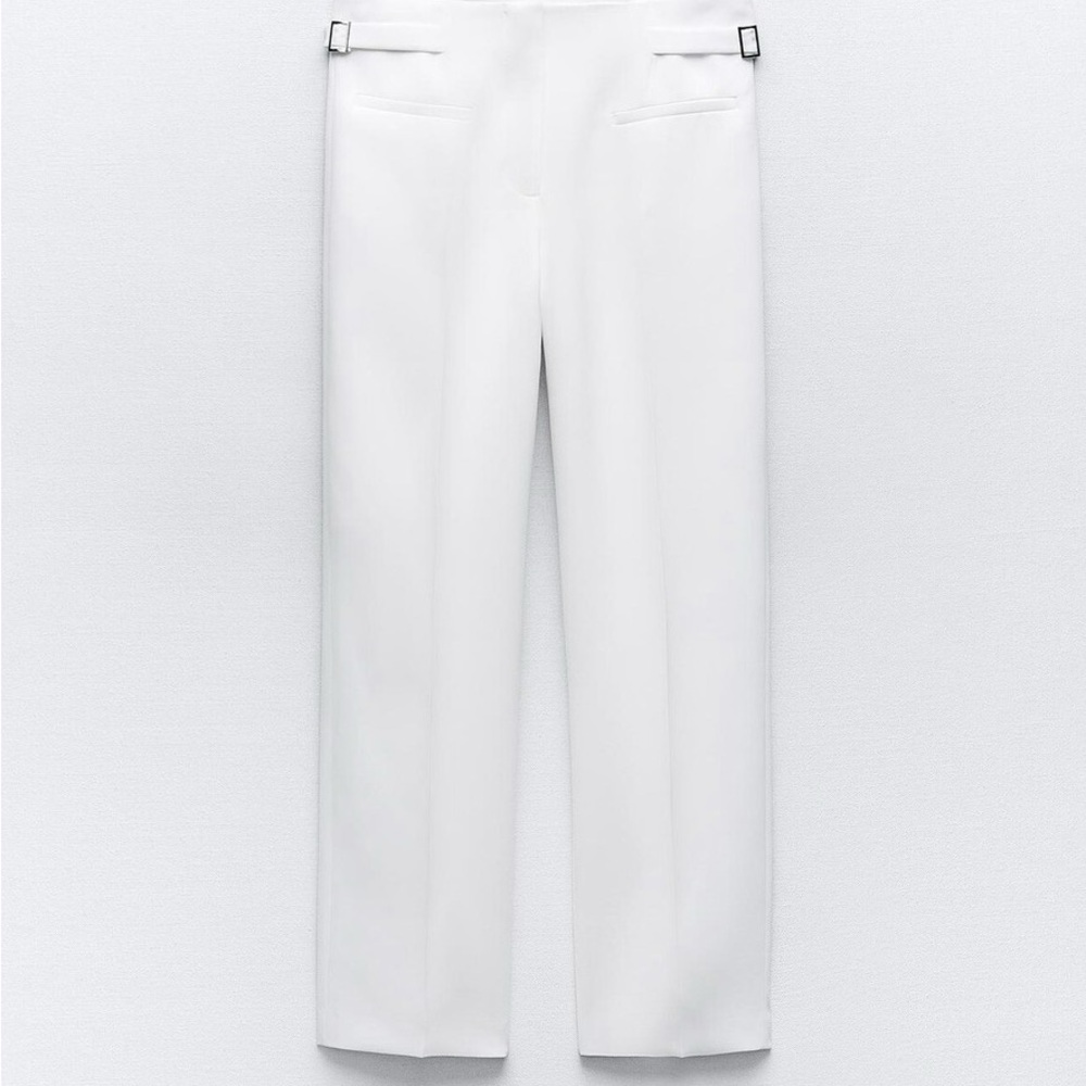 ☁️Zara Women’s Side Buckled Straight Leg White Pants Size S NWT ☁️